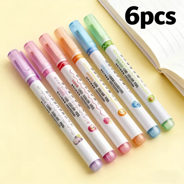6pcs six pastel contour pens for creative line drawing. perfect for handmade journals, decorative tags, and artistic reports.