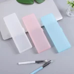 1PC School Office Simple Matte Transparent Plastic Box Frosted Pink Green White Pens Storage Stationery Supplies Pencil Cases